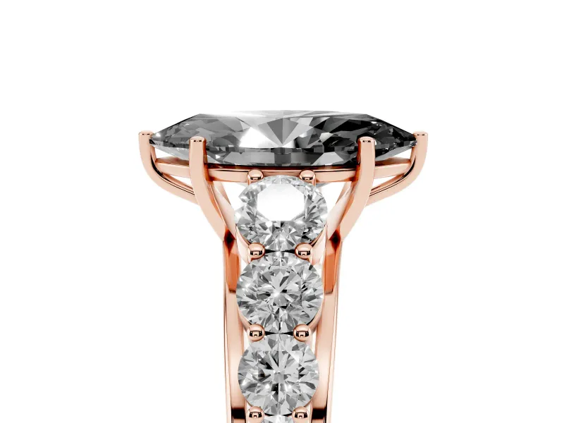 Marquise Graduated Side Stone Engagement Ring Setting for a Black Center | Flat Top Band | Rose Gold