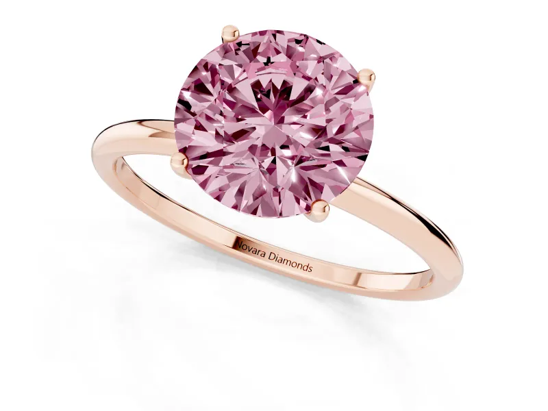 Round Thin Solitaire Engagement Ring Setting for a Fancy Pink Lab-Grown Diamond | Straight Plain Band | Rose Gold