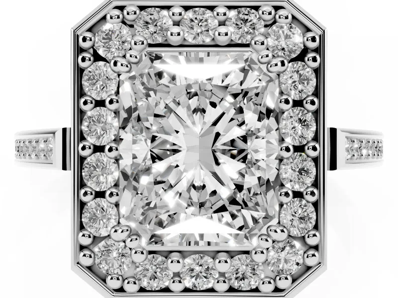 Radiant Cut Halo Engagement Ring Setting | Polished Halo Rim | White Gold