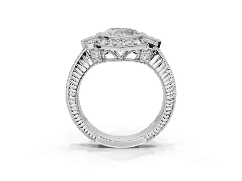 Heart-Shaped Vintage Halo Engagement Ring Setting | Art Deco Side Panels | Sterling Silver