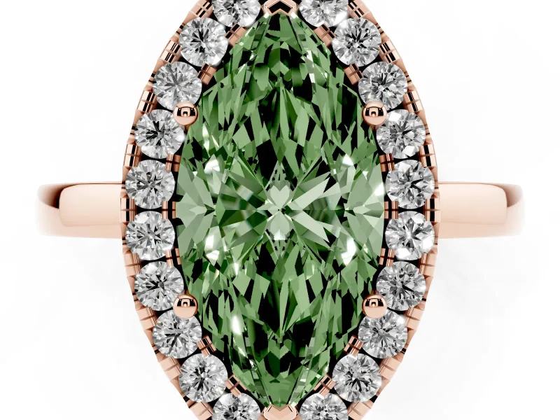 Marquise Thin Halo Engagement Ring Setting for a Fancy Green Lab-Grown Diamond | Plain Polished Band | Rose Gold
