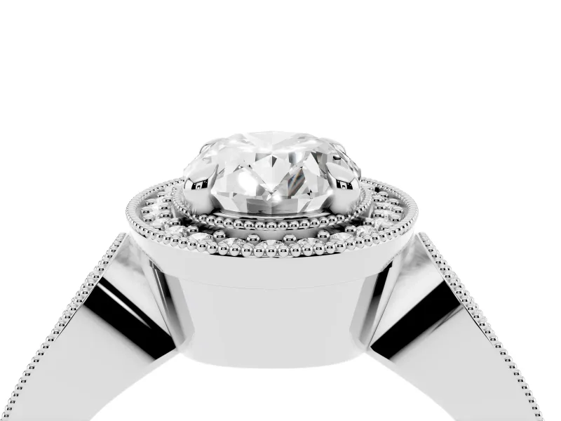 Oval Vintage Milgrain Halo Engagement Ring Setting | Open Loop Pave Shoulders | White Gold