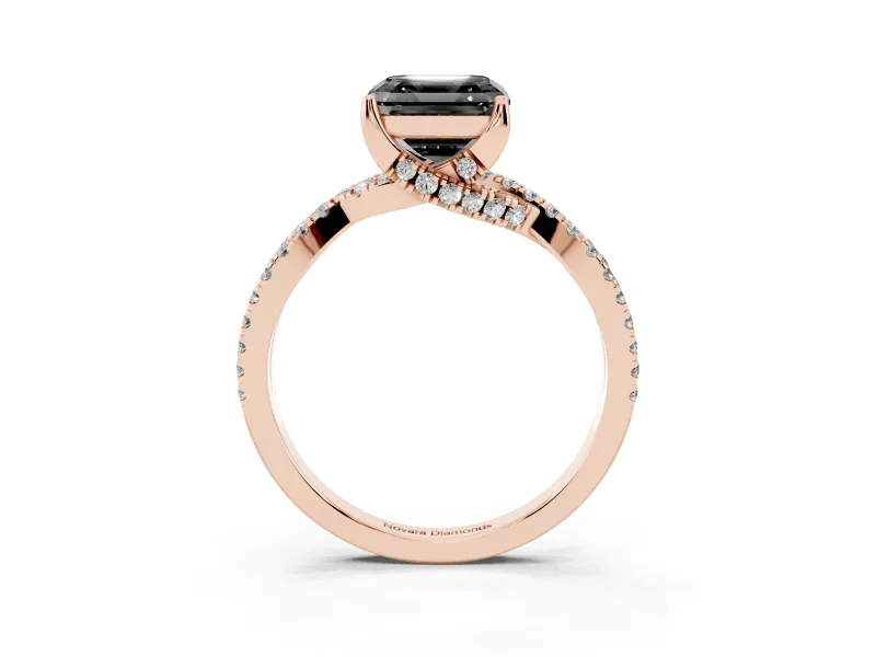 Asscher Cut Twisted Pavé Engagement Ring Setting for a Black Center | Split Shank | Rose Gold
