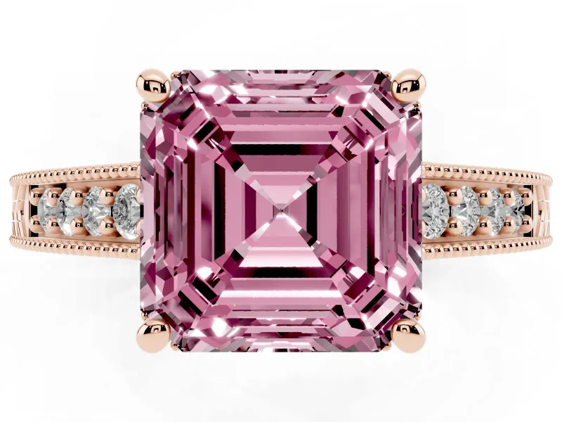 Asscher Cut Engraved Engagement Ring Setting for a Fancy Pink Lab-Grown Diamond | Rose Gold