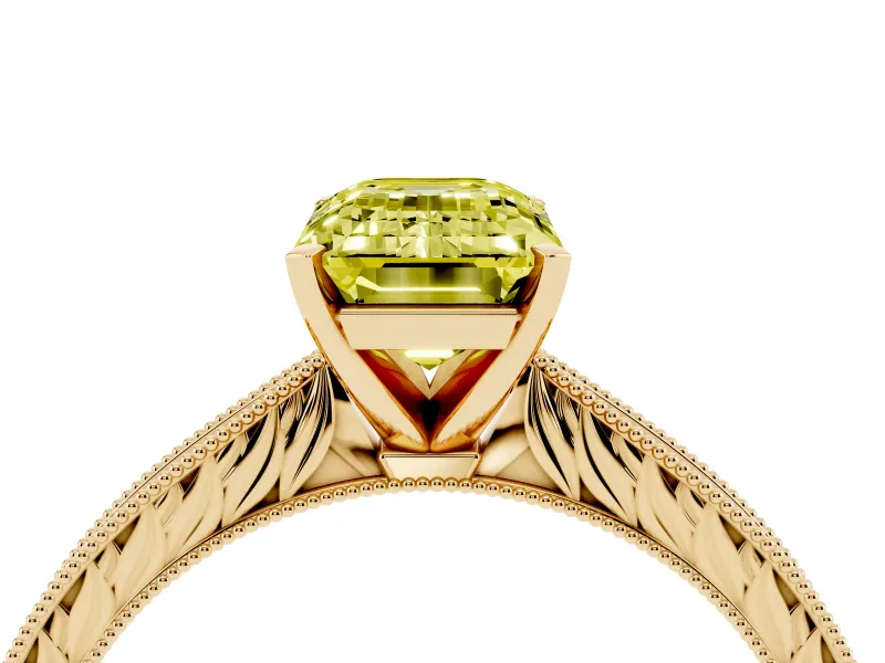 Emerald Cut Engraved Engagement Ring Setting for a Fancy Yellow Lab-Grown Diamond | Yellow Gold