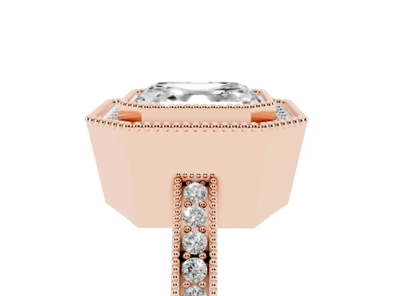 Asscher Cut Vintage Milgrain Halo Engagement Ring Setting | Filigree Gallery | Rose Gold