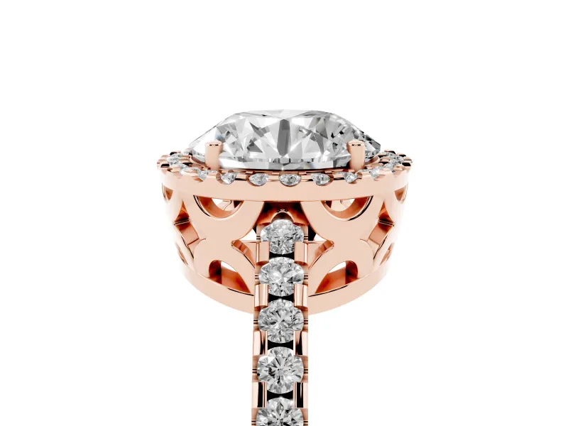 Round Halo Engagement Ring Setting | Half Pave Band | Rose Gold