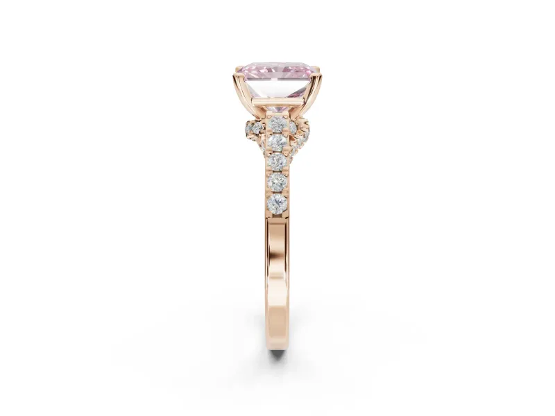 Radiant Cut Pavé Solitaire Engagement Ring Setting for a Fancy Pink Lab-Grown Diamond | Crossover Gallery | Rose Gold