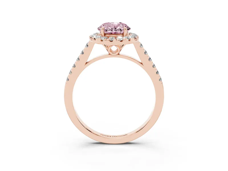 Oval Raised Halo Engagement Ring Setting for a Fancy Pink Lab-Grown Diamond | Pave Band | Rose Gold