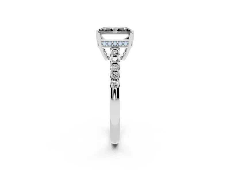 Radiant Cut Hidden Halo Engagement Ring Setting for a Black Center | Sterling Silver