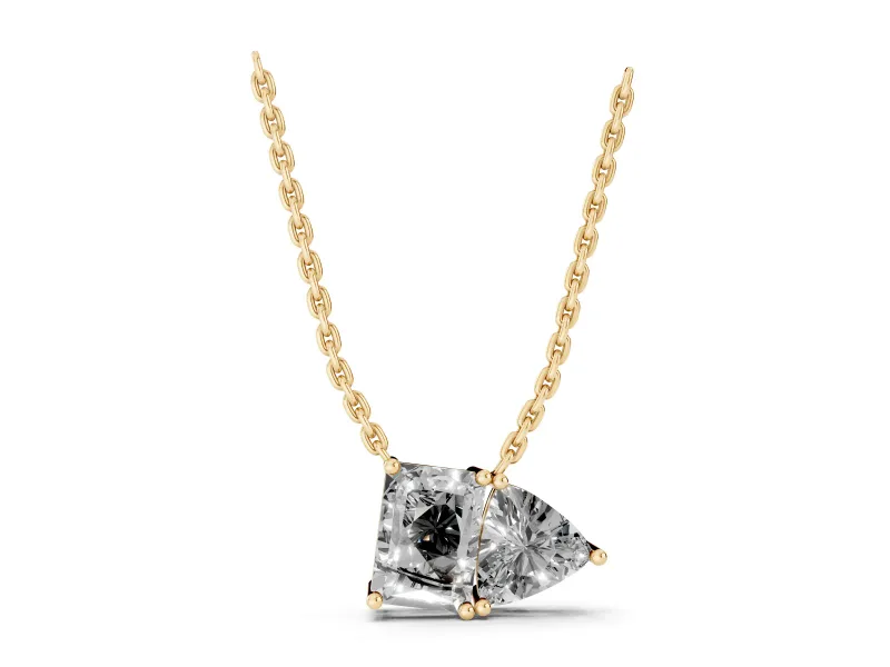 Radiant Lab-Grown Diamond Two-Stone Pendant Necklace | Claw Prong Setting | Yellow Gold
