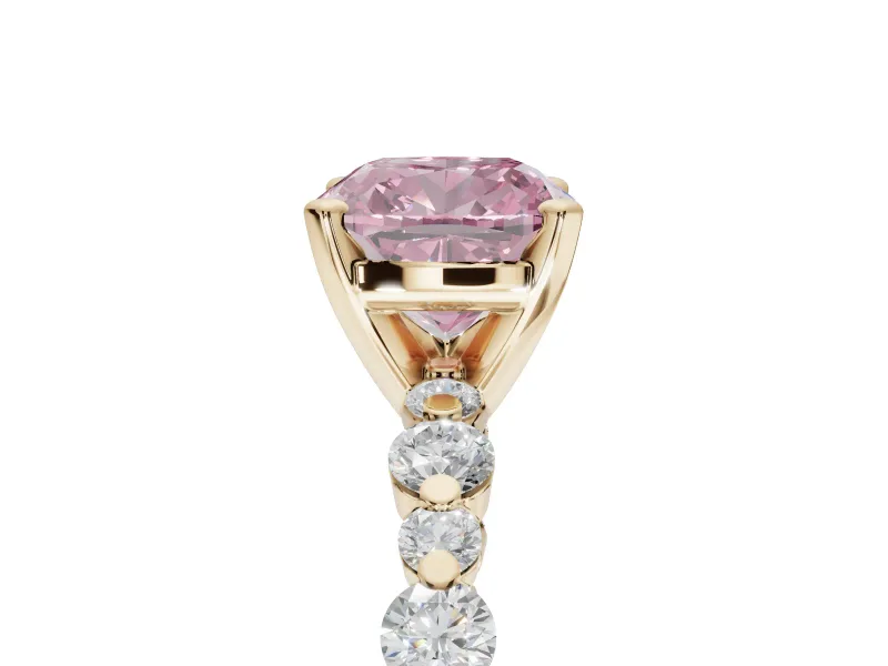 Cushion Cut Pavé Engagement Ring Setting for a Fancy Pink Lab-Grown Diamond | Alternating Accents | Yellow Gold