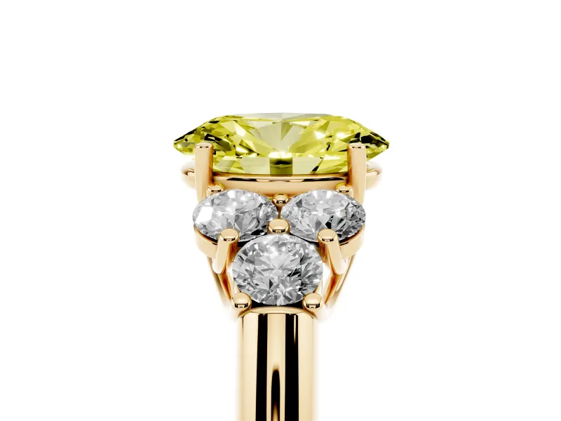 Oval Side Stone Engagement Ring Setting for a Fancy Yellow Lab-Grown Diamond | Yellow Gold