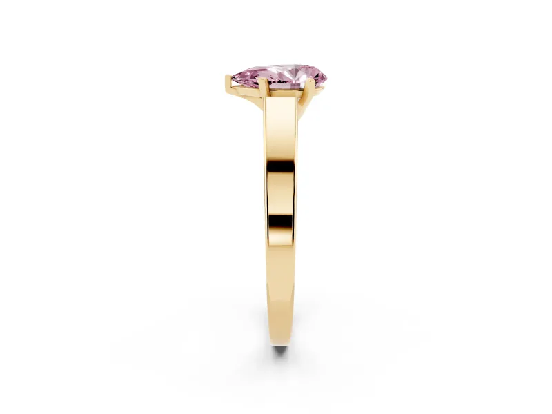 Fancy Pink Pear Cut Diamond Solitaire Engagement Ring Set in Yellow gold with Prong Setting and Tapered Band