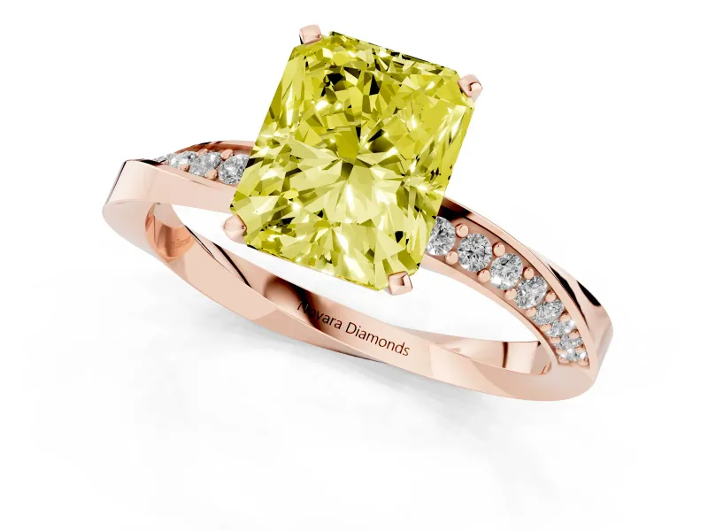 Radiant Cut Twisted Pave Engagement Ring Setting for a Fancy Yellow Lab-Grown Diamond | Ribbon Band | Rose Gold