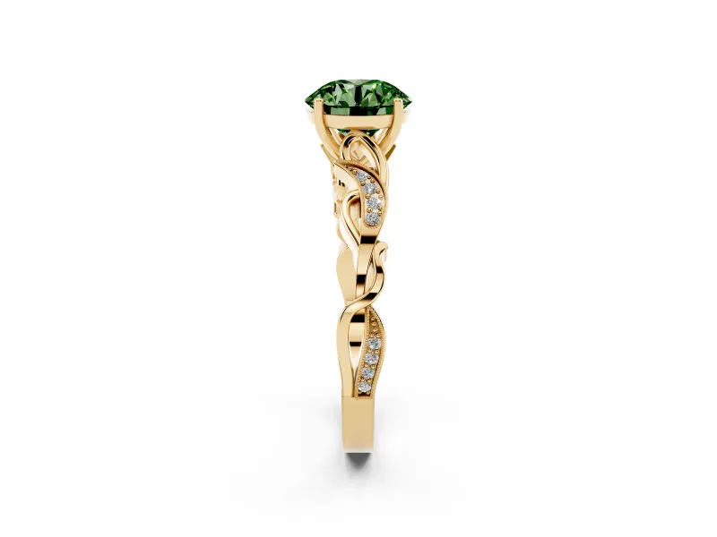 Round Vine Engagement Ring Setting for a Fancy Green Lab-Grown Diamond | Yellow Gold