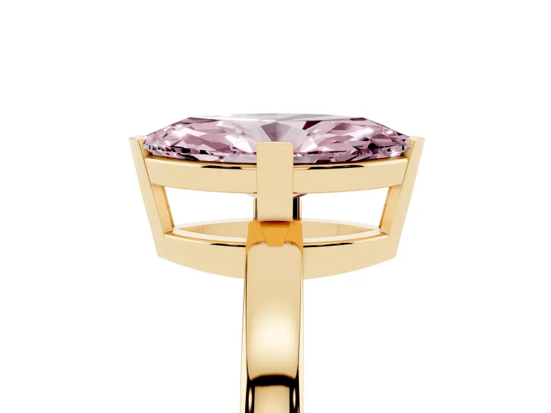 Fancy Pink Marquise Cut Diamond Solitaire Ring Set in Yellow gold with Prong Head and Smooth Polished Band