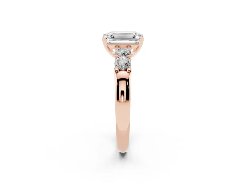 Emerald Cut Five Stone Engagement Ring Setting | Prong-Set Side Stones | Rose Gold