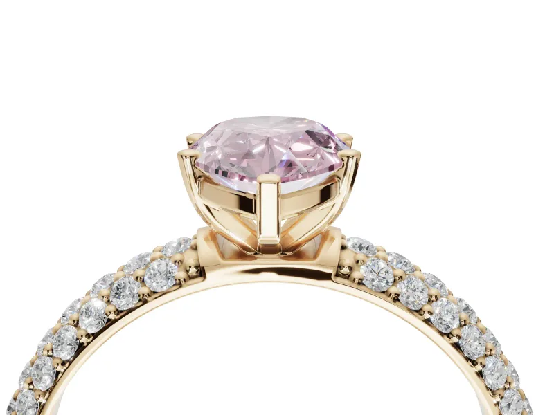 Pear-Shaped Domed Pavé Engagement Ring Setting for a Fancy Pink Lab-Grown Diamond | Yellow Gold