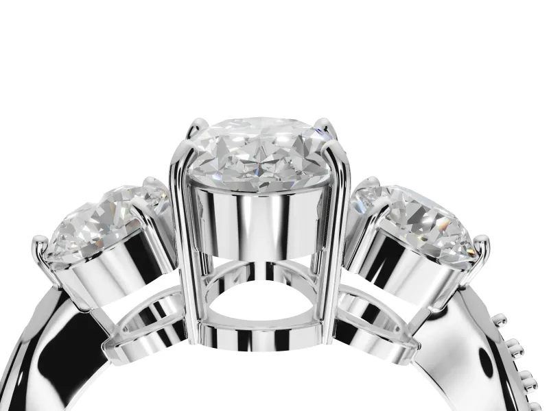 Oval Three Stone Engagement Ring Setting | Tapered Pave Band | Platinum