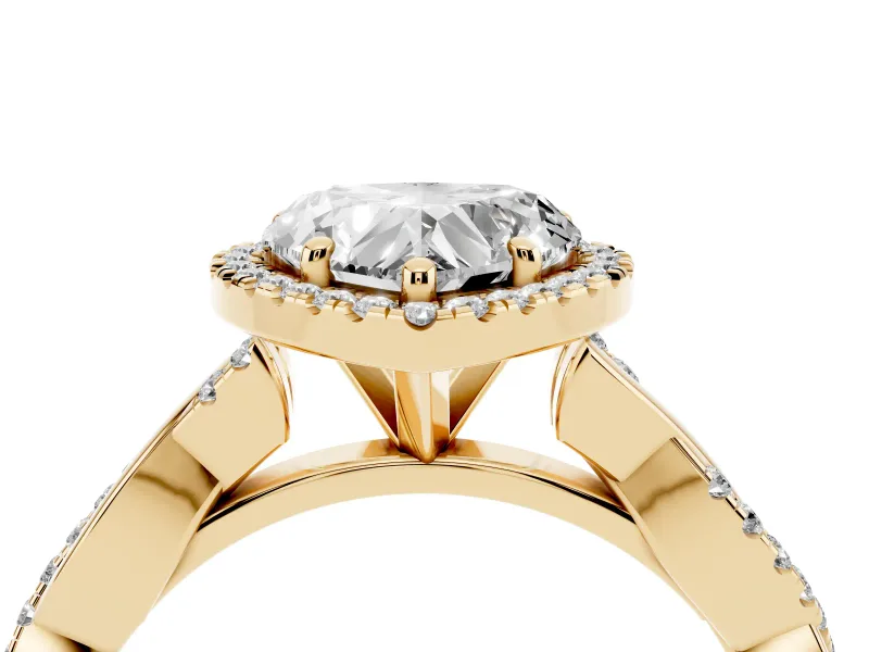 Heart-Shaped Twisted Halo Engagement Ring Setting | Pavé and Plain Strands | Yellow Gold