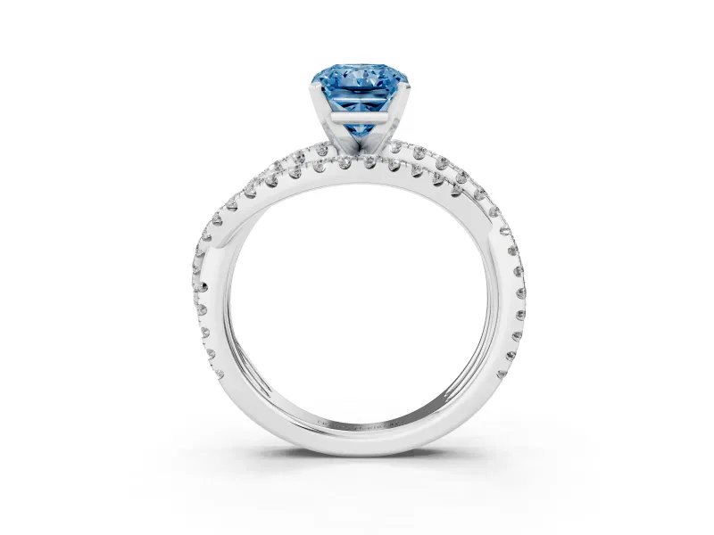 Radiant Cut Twisted Pavé Engagement Ring Setting for a Fancy Blue Lab-Grown Diamond | Platinum