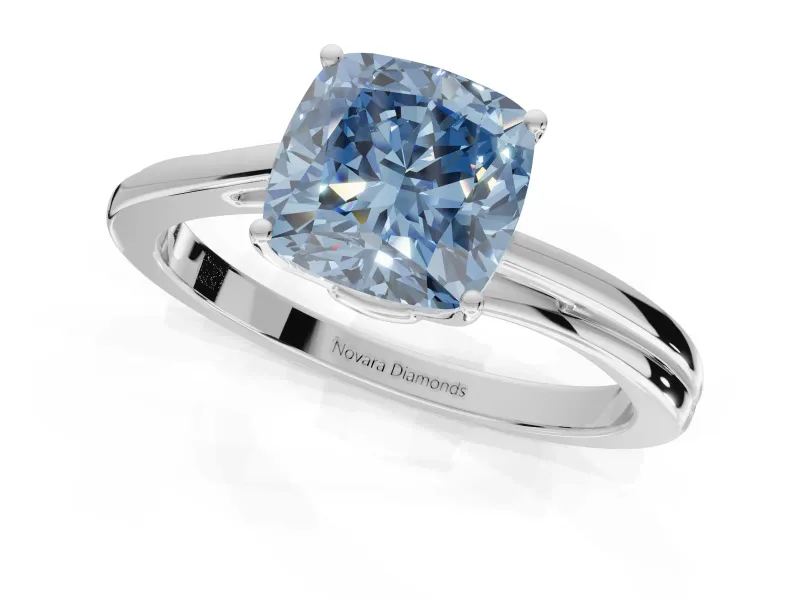 Cushion Cut Bypass Solitaire Engagement Ring Setting for a Fancy Blue Lab-Grown Diamond | Sterling Silver