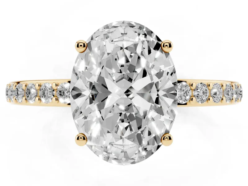Oval Hidden Halo Pavé Engagement Ring Setting | Micro Pavé Band | Yellow Gold