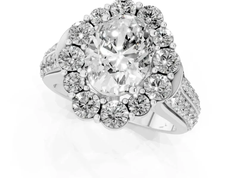 Oval Large Accent Halo Engagement Ring Setting | Graduated Pavé | Platinum