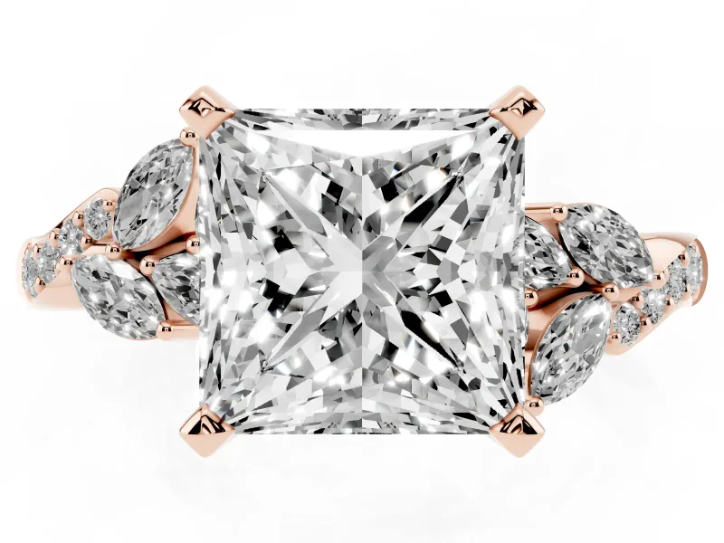Princess Cut Diamond Solitaire Ring Set in Rose gold with Marquise Twist Band and Prong Setting