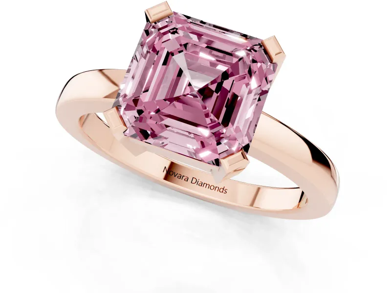Asscher Cut Solitaire Engagement Ring Setting for a Fancy Pink Lab-Grown Diamond | Flat Tab Prongs | Rose Gold