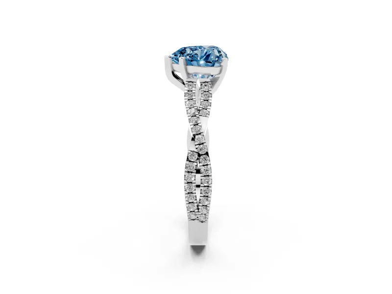 Heart-Shaped Twisted Engagement Ring Setting for a Fancy Blue Lab-Grown Diamond | White Gold