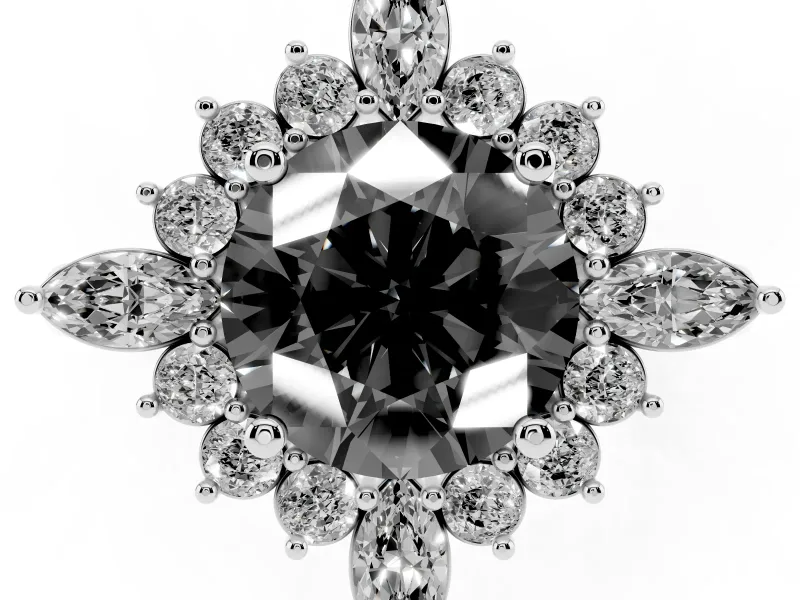 Round Cluster Halo Engagement Ring Setting for a Black Center | Platinum