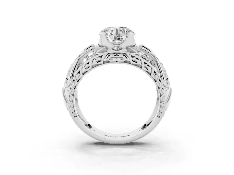 Round Art Deco Graduated Pave Engagement Ring Setting | Split Shank | Sterling Silver
