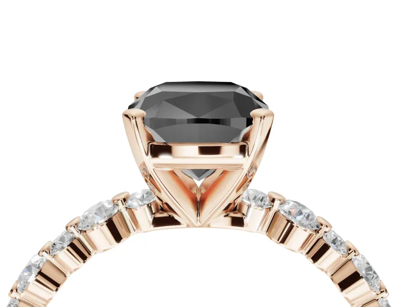 Cushion Cut Pavé Engagement Ring Setting for a Black Center | Alternating Accents | Rose Gold