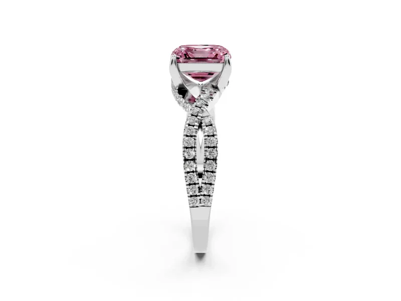 Asscher Cut Twisted Pave Engagement Ring Setting for a Fancy Pink Lab-Grown Diamond | Split Shank | Platinum