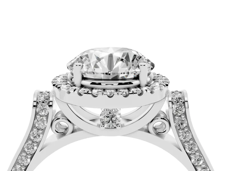 Round Halo Engagement Ring Setting | Pavé Panel Shoulders | Sterling Silver