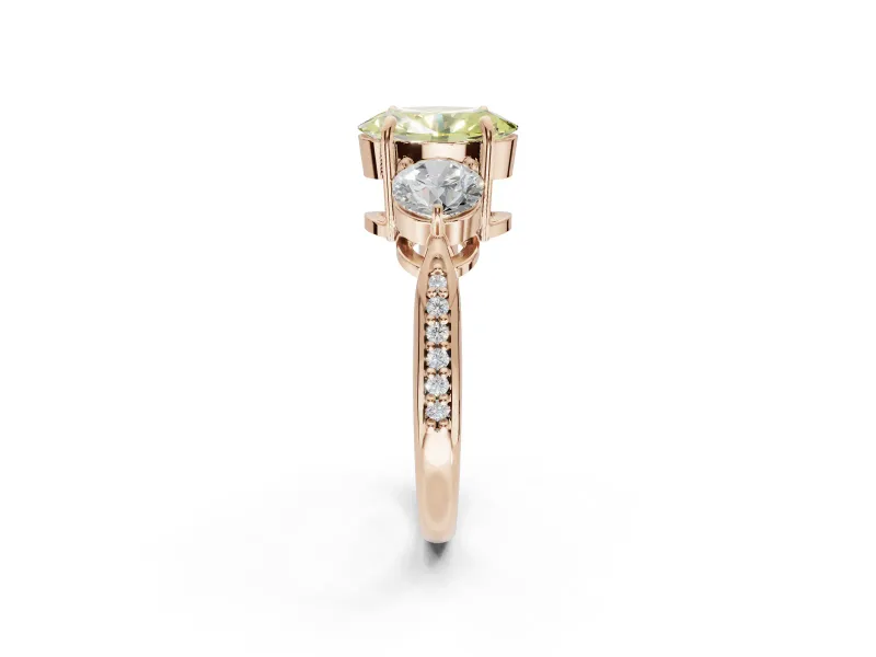 Oval Three Stone Engagement Ring Setting for a Fancy Yellow Lab-Grown Diamond | Tapered Pave Band | Rose Gold