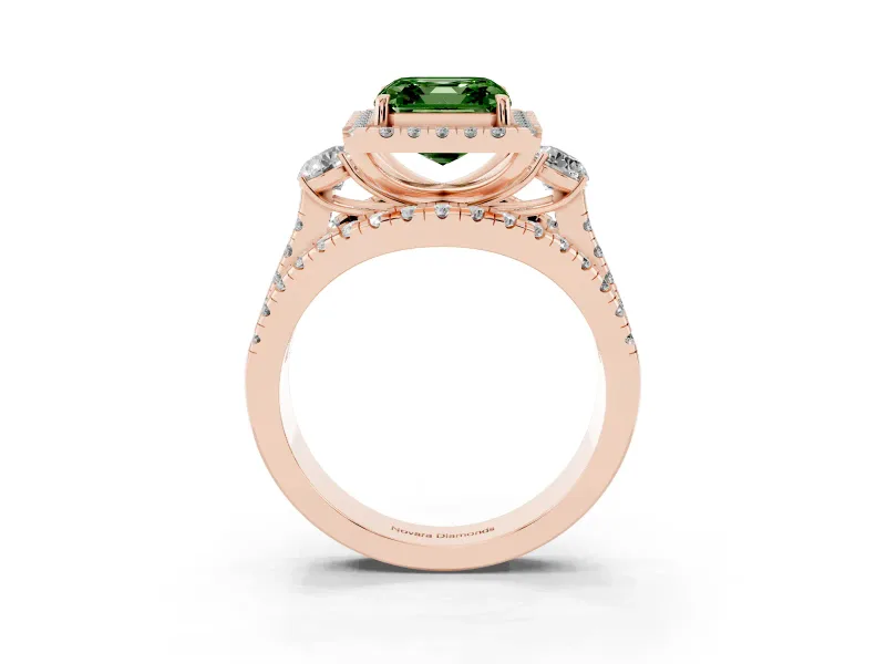 Asscher Cut Halo Split Shank Engagement Ring Setting for a Fancy Green Lab-Grown Diamond | Round Side Stones | Rose Gold