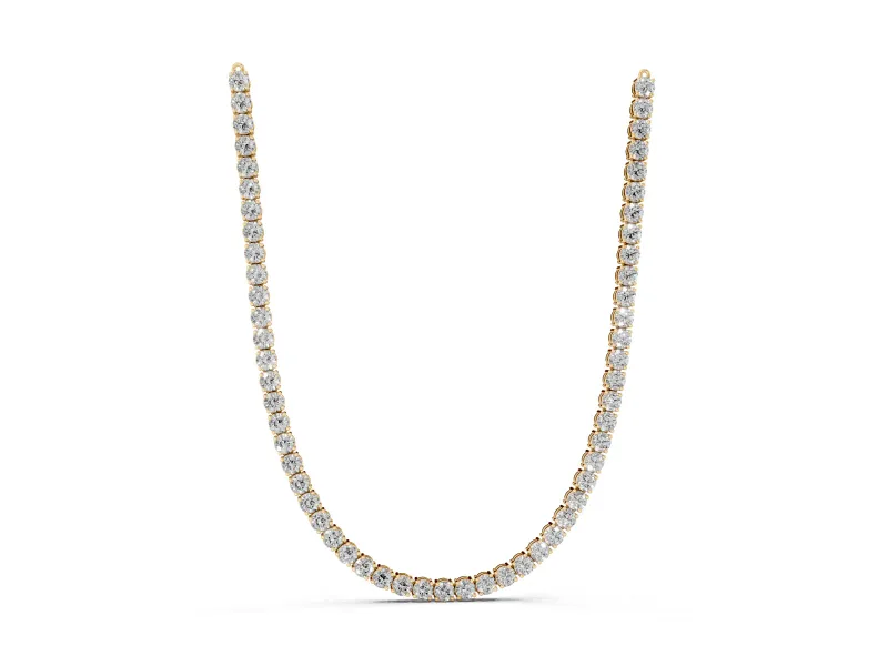 Round Lab-Grown Diamond Single Row Tennis Necklace | Prong Set | Yellow Gold