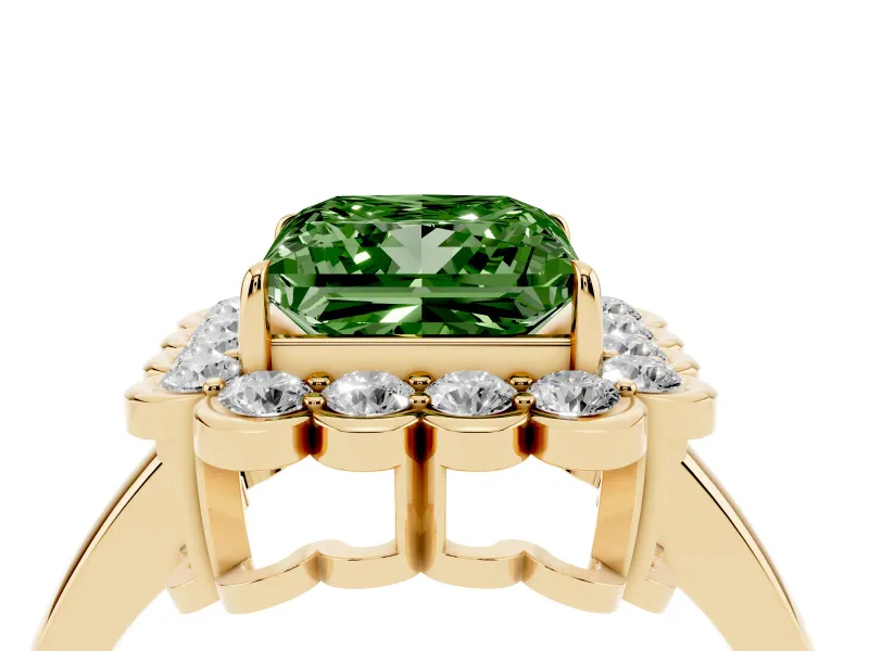 Princess Cut Halo Engagement Ring Setting for a Fancy Green Lab-Grown Diamond | Yellow Gold - Design NV-24719