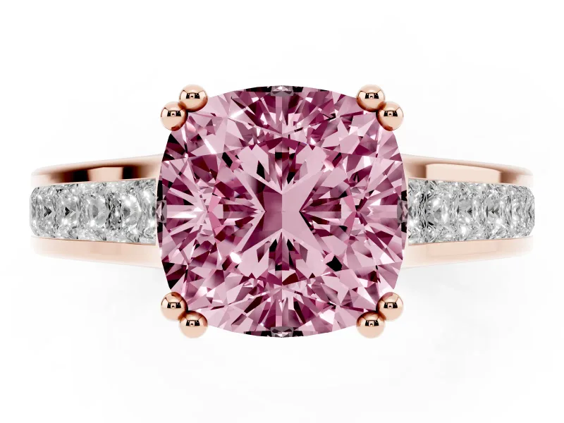 Cushion Cut Channel Engagement Ring Setting for a Fancy Pink Lab-Grown Diamond | Rose Gold - Design NV-24671