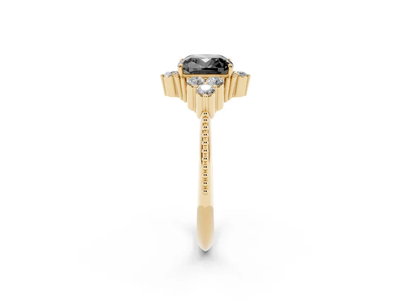 Cushion Cut Vintage Cluster Engagement Ring Setting for a Black Center | Beaded Edges | Yellow Gold