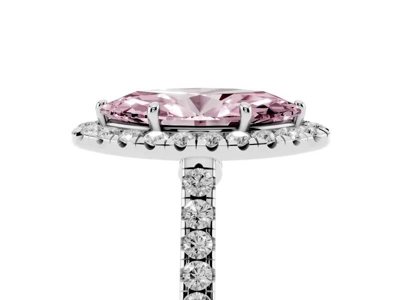 Marquise Halo Engagement Ring Setting for a Fancy Pink Lab-Grown Diamond | Pave Shoulders | Sterling Silver
