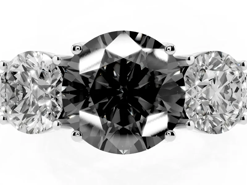 Round Vintage Three Stone Engagement Ring Setting for a Black Center | Milgrain Pavé Band | Platinum