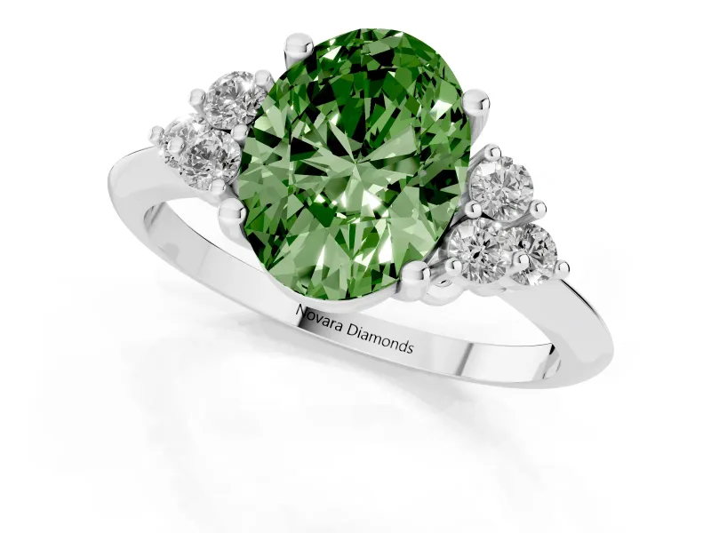 Oval Cluster Accent Engagement Ring Setting for a Fancy Green Lab-Grown Diamond | Platinum