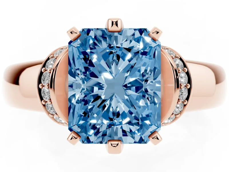 Radiant Cut Pavé Collar Engagement Ring Setting for a Fancy Blue Lab-Grown Diamond | Rose Gold