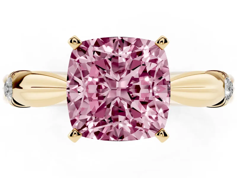 Cushion Cut Floral Engagement Ring Setting for a Fancy Pink Lab-Grown Diamond | Yellow Gold