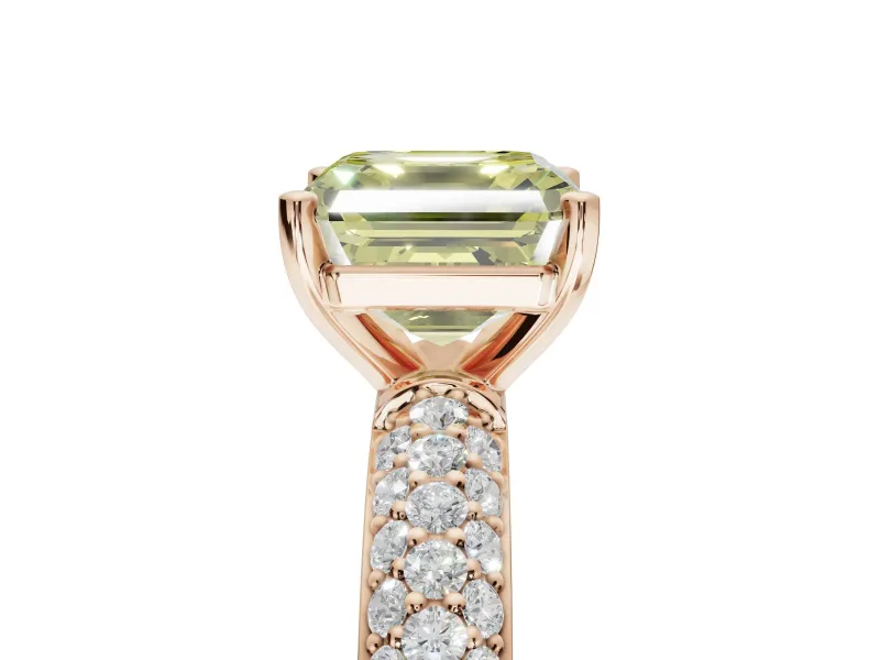 Asscher Cut Domed Pavé Engagement Ring Setting for a Fancy Yellow Lab-Grown Diamond | Rose Gold