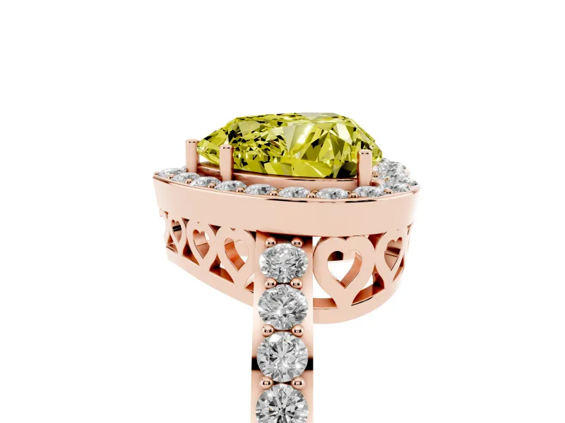 Heart-Shaped Halo Pave Engagement Ring Setting for a Fancy Yellow Lab-Grown Diamond | Heart Cutout Gallery | Rose Gold